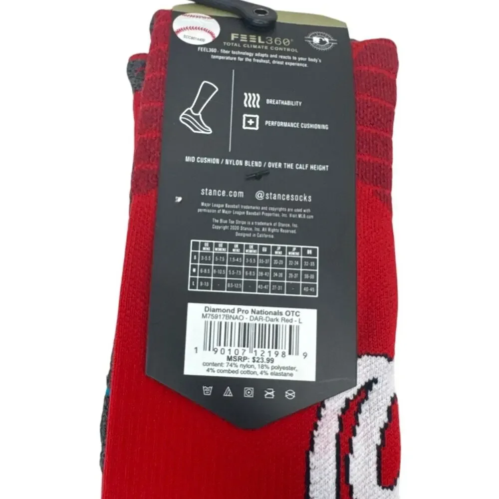 Stance MLB Washington Nationals Diamond Pro Over The Calf Height Socks Sz L 9-13